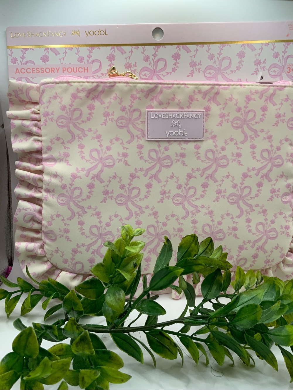 Loveshackfancy Coquette Pink Bow Flat Pencil/Accessory Pouch- Ruffles Chantilly